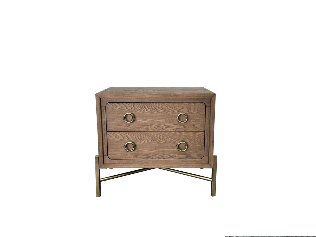 2 Drawer Nightstand with USB in Latte Finish with Metal Base