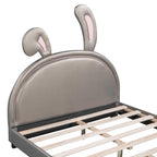 Leather Upholstered Platform Bed with Rabbit Accent.