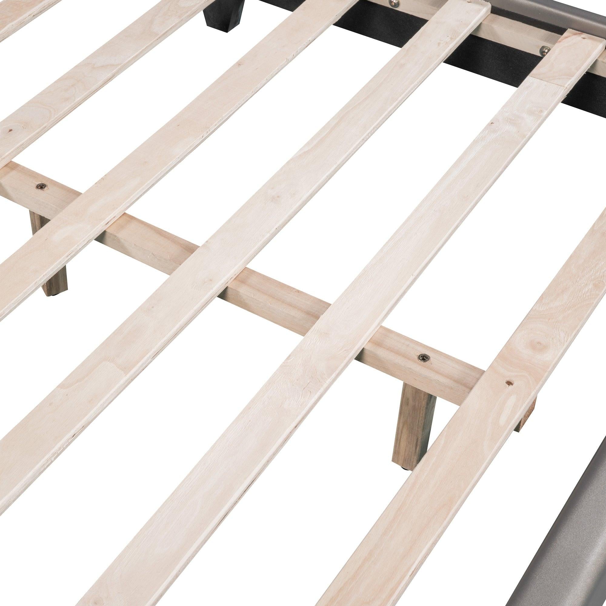 Leather Upholstered Platform Bed with Rabbit Accent.