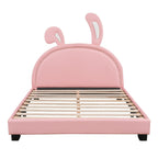 Leather Upholstered Platform Bed with Rabbit Accent.
