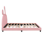Leather Upholstered Platform Bed with Rabbit Accent.