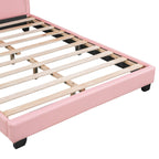 Leather Upholstered Platform Bed with Rabbit Accent.