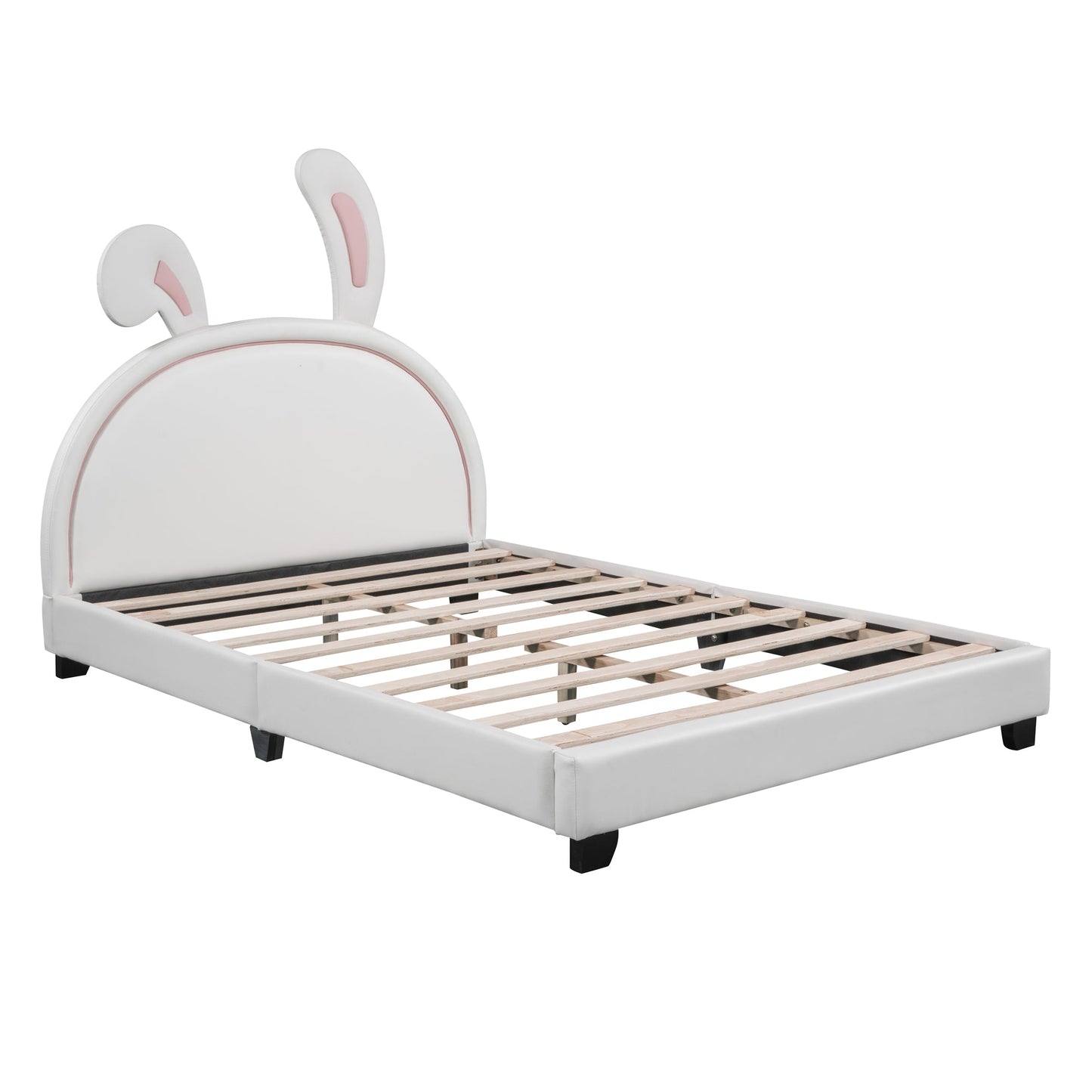 Full Size and Twin Size Upholstered Leather Platform Bed with Rabbit Ornament
