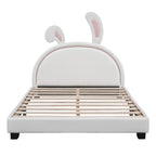 Full Size and Twin Size Upholstered Leather Platform Bed with Rabbit Ornament