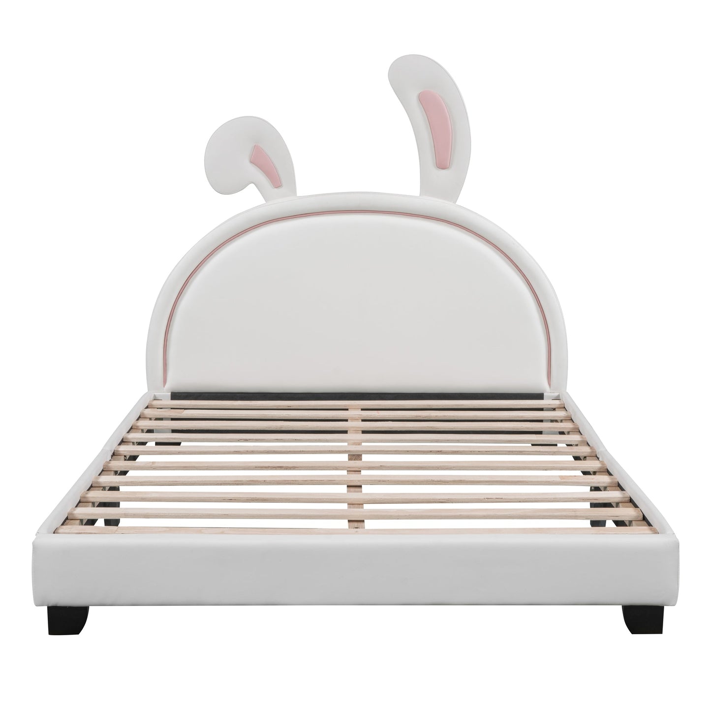 Full Size and Twin Size Upholstered Leather Platform Bed with Rabbit Ornament
