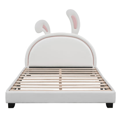 Full Size and Twin Size Upholstered Leather Platform Bed with Rabbit Ornament