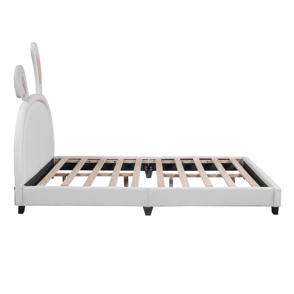 Full Size and Twin Size Upholstered Leather Platform Bed with Rabbit Ornament