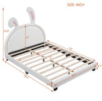 Full Size and Twin Size Upholstered Leather Platform Bed with Rabbit Ornament