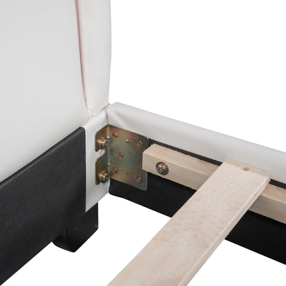 Full Size and Twin Size Upholstered Leather Platform Bed with Rabbit Ornament