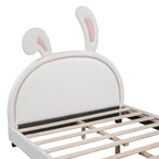 Full Size and Twin Size Upholstered Leather Platform Bed with Rabbit Ornament