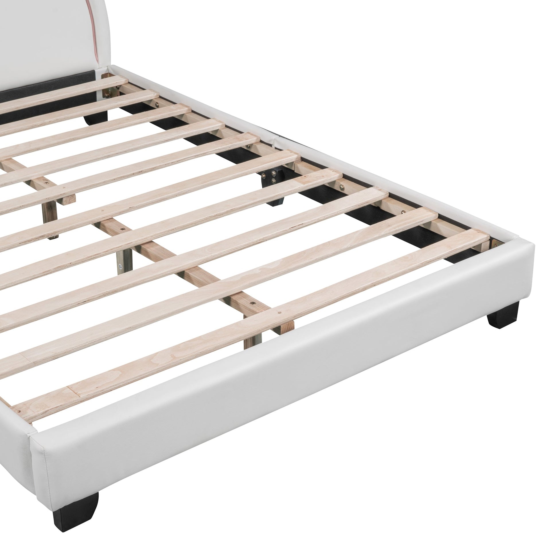 Full Size and Twin Size Upholstered Leather Platform Bed with Rabbit Ornament