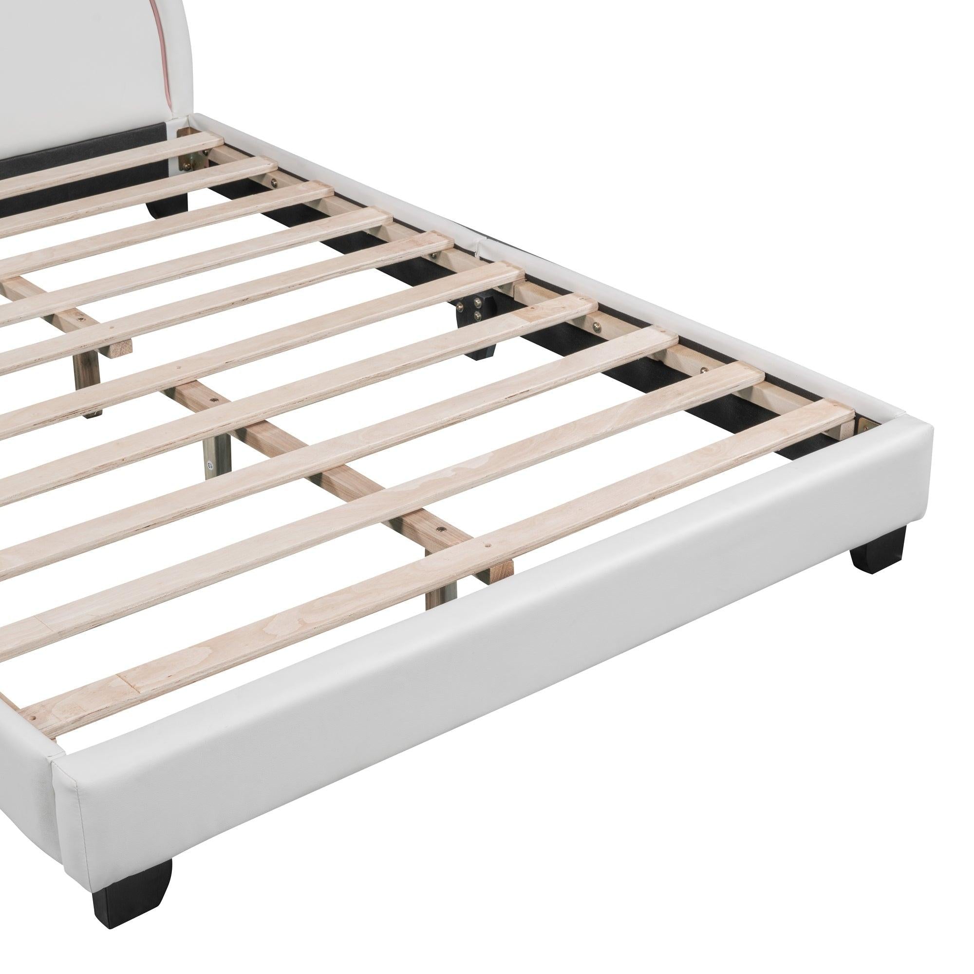 Full Size and Twin Size Upholstered Leather Platform Bed with Rabbit Ornament