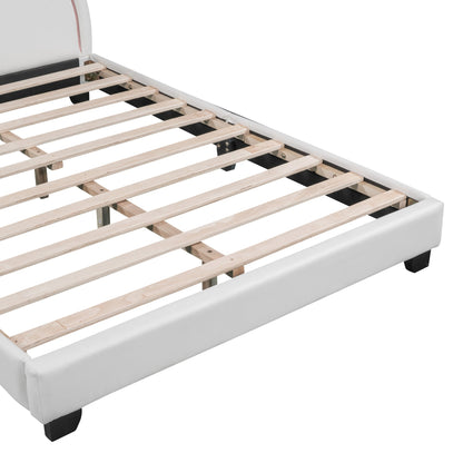 Full Size and Twin Size Upholstered Leather Platform Bed with Rabbit Ornament