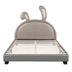 Leather Upholstered Platform Bed with Rabbit Accent.