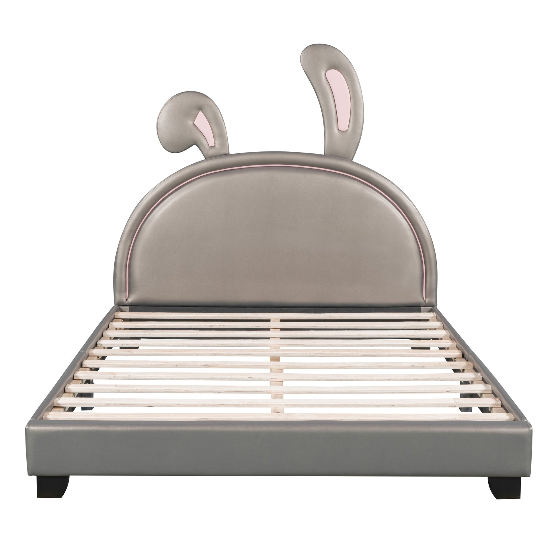 Full Size and Twin Size Upholstered Leather Platform Bed with Rabbit Ornament