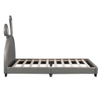 Full Size and Twin Size Upholstered Leather Platform Bed with Rabbit Ornament