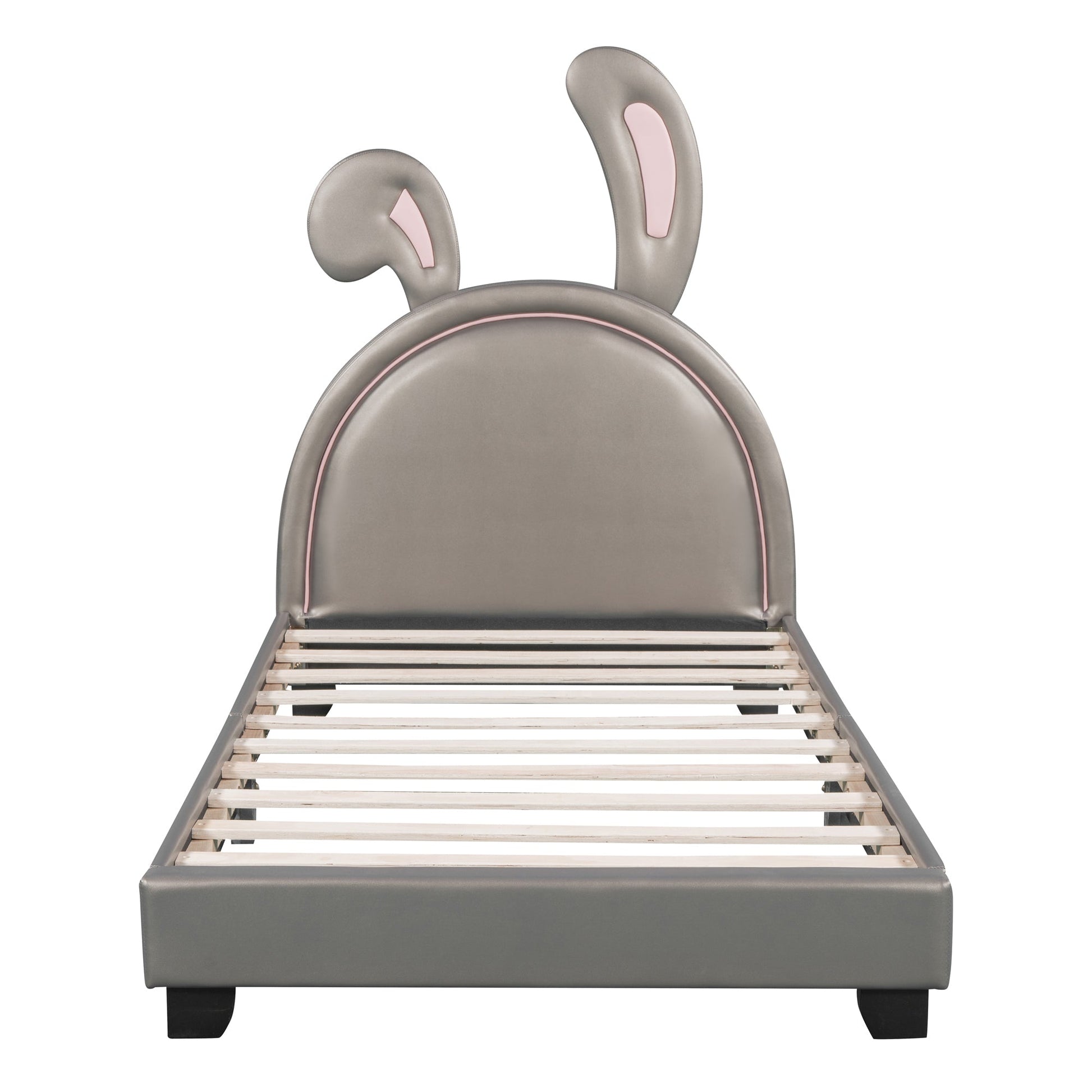 Full Size and Twin Size Upholstered Leather Platform Bed with Rabbit Ornament