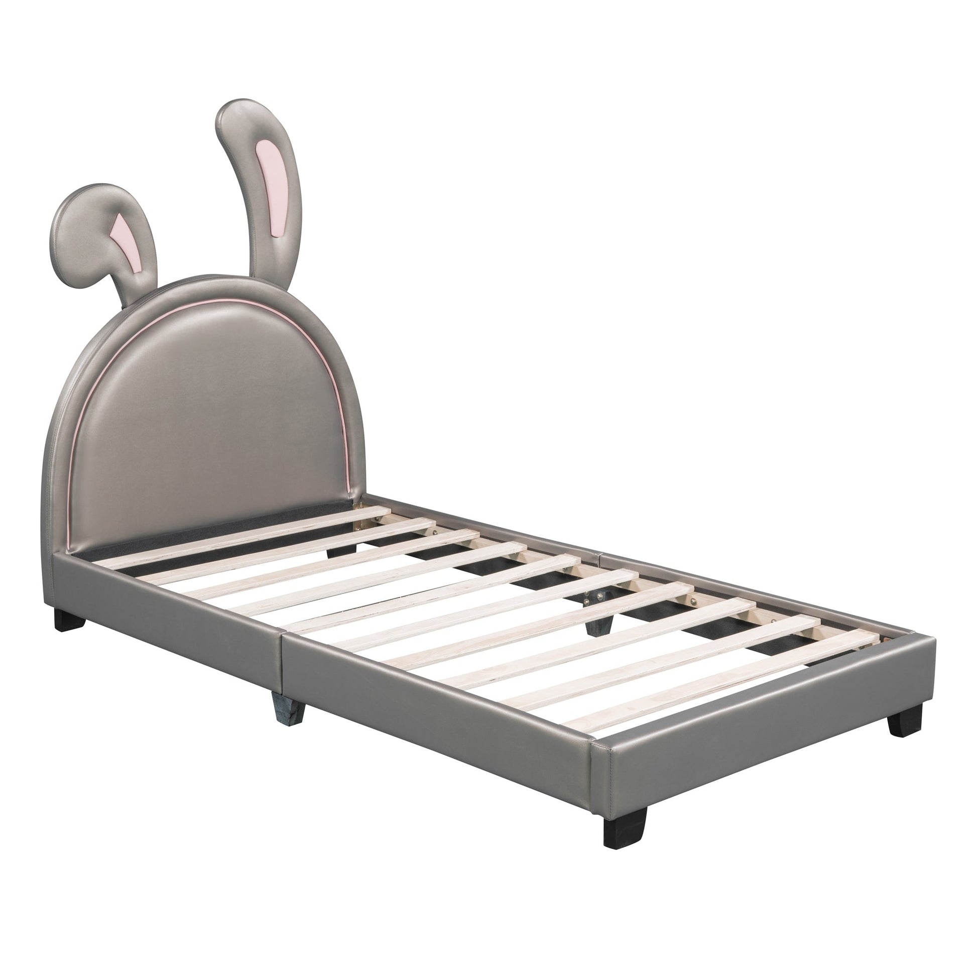 Full Size and Twin Size Upholstered Leather Platform Bed with Rabbit Ornament