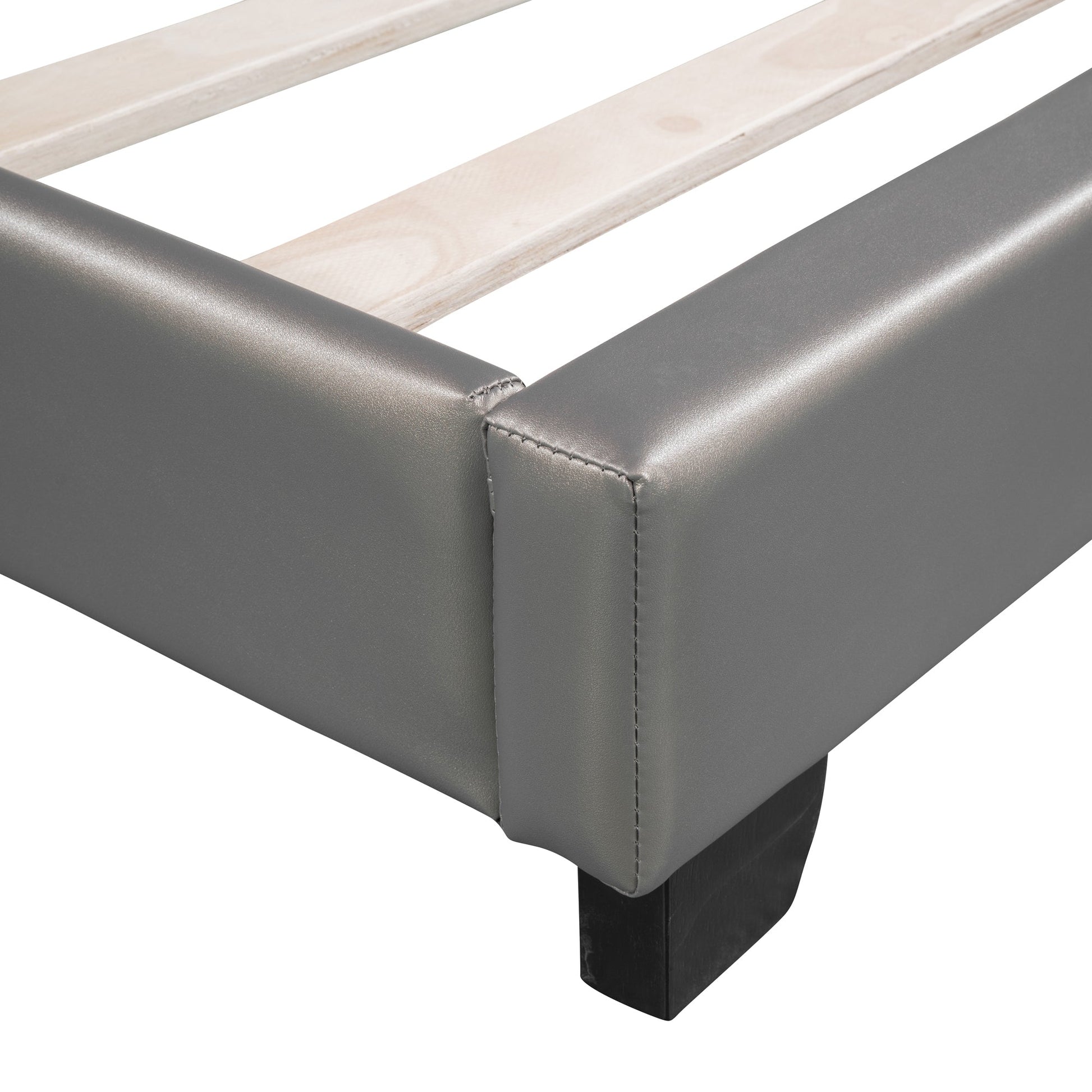 Full Size and Twin Size Upholstered Leather Platform Bed with Rabbit Ornament