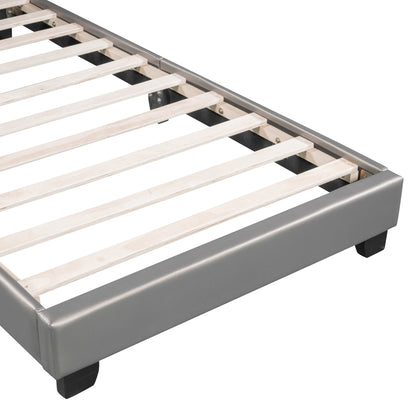 Full Size and Twin Size Upholstered Leather Platform Bed with Rabbit Ornament