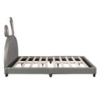 Leather Upholstered Platform Bed with Rabbit Accent.