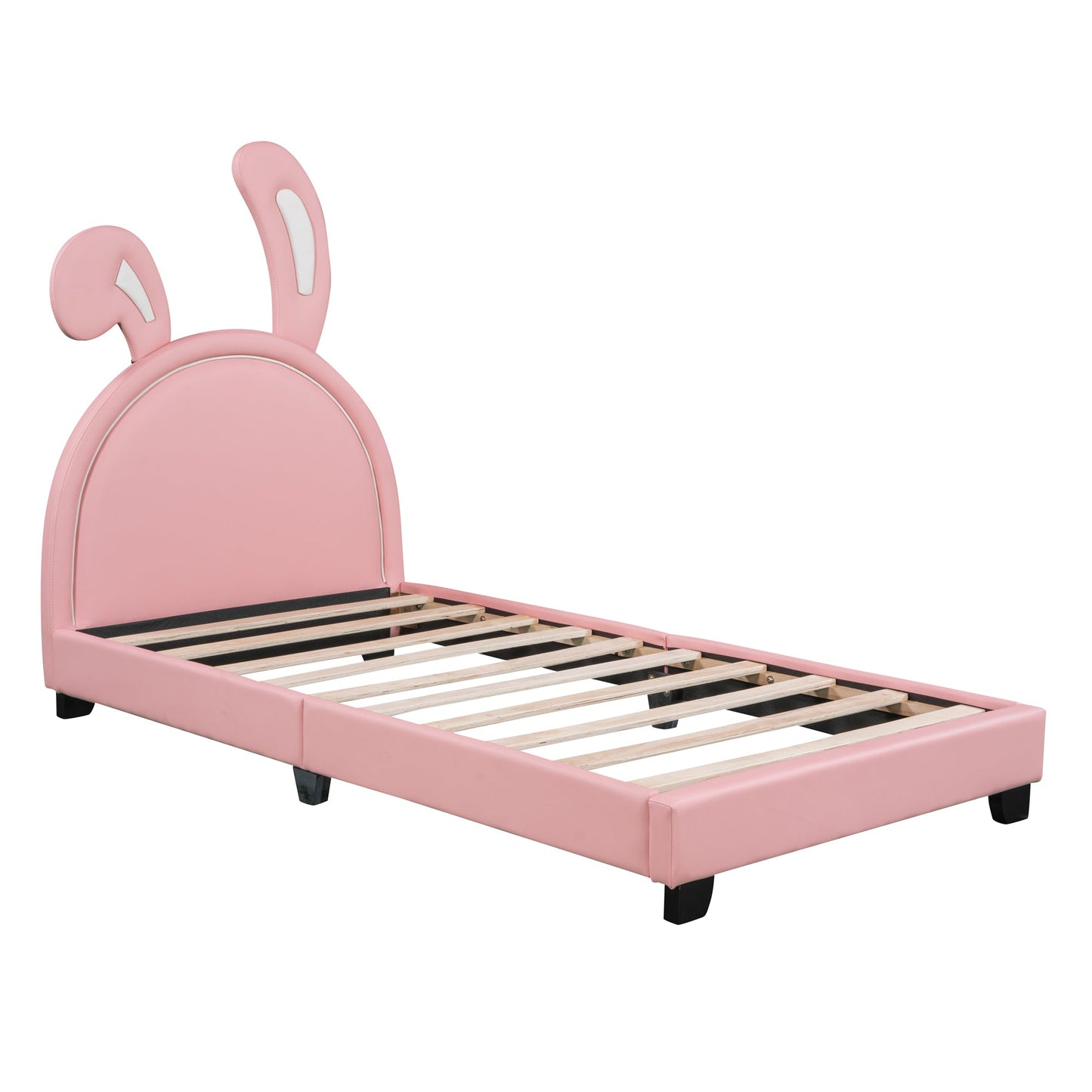 Full Size and Twin Size Upholstered Leather Platform Bed with Rabbit Ornament