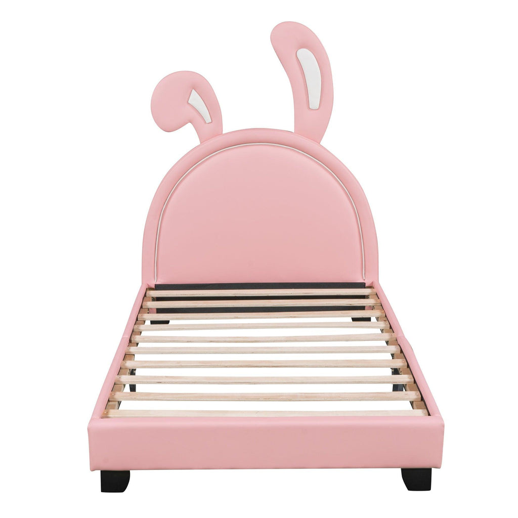 Full Size and Twin Size Upholstered Leather Platform Bed with Rabbit Ornament