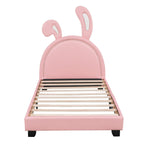 Full Size and Twin Size Upholstered Leather Platform Bed with Rabbit Ornament