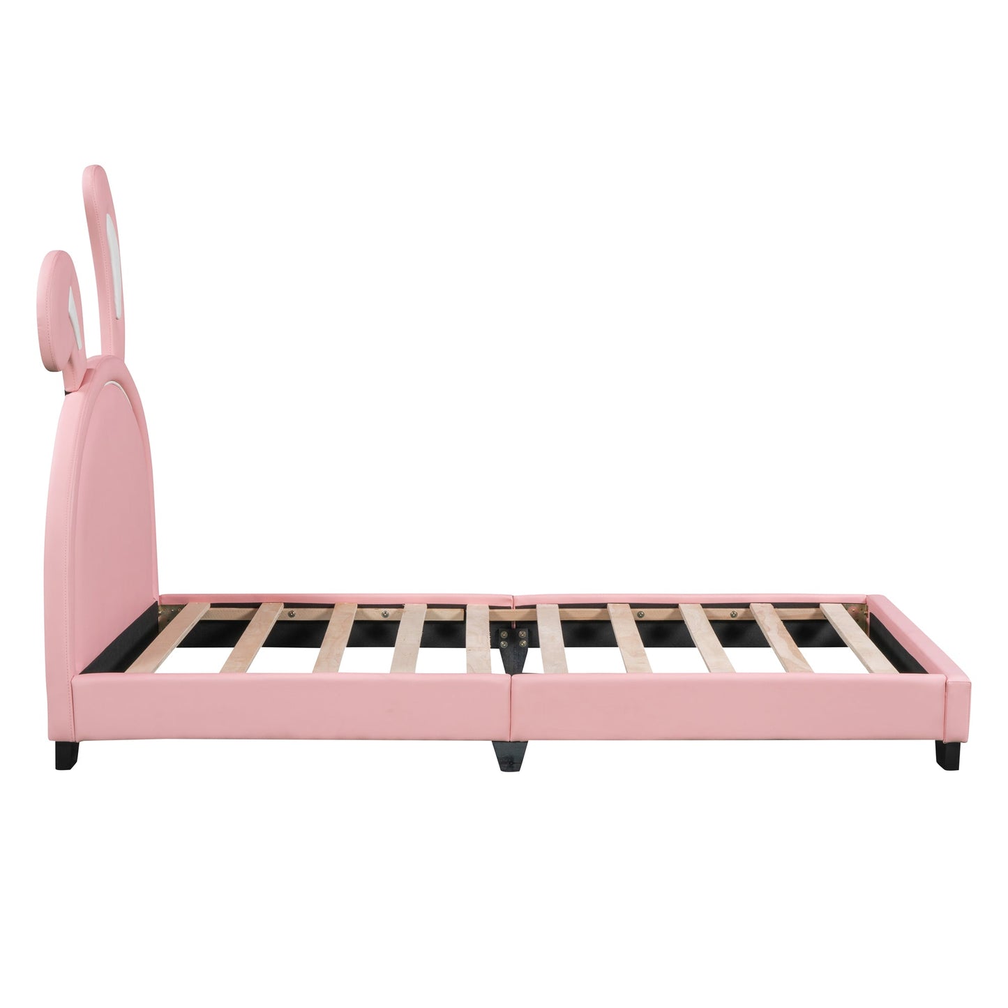 Full Size and Twin Size Upholstered Leather Platform Bed with Rabbit Ornament