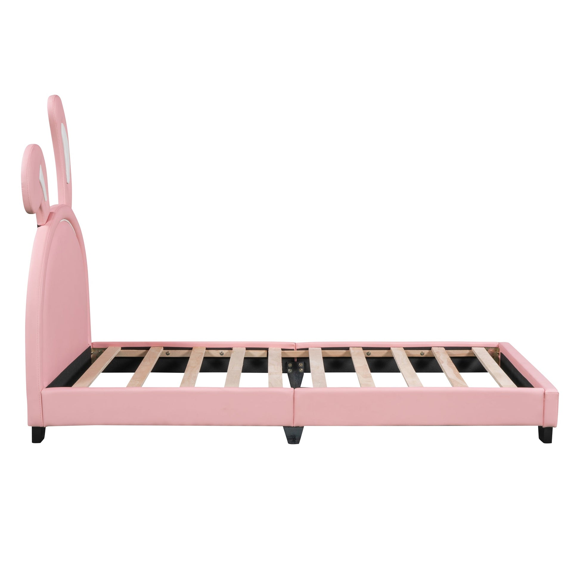 Full Size and Twin Size Upholstered Leather Platform Bed with Rabbit Ornament