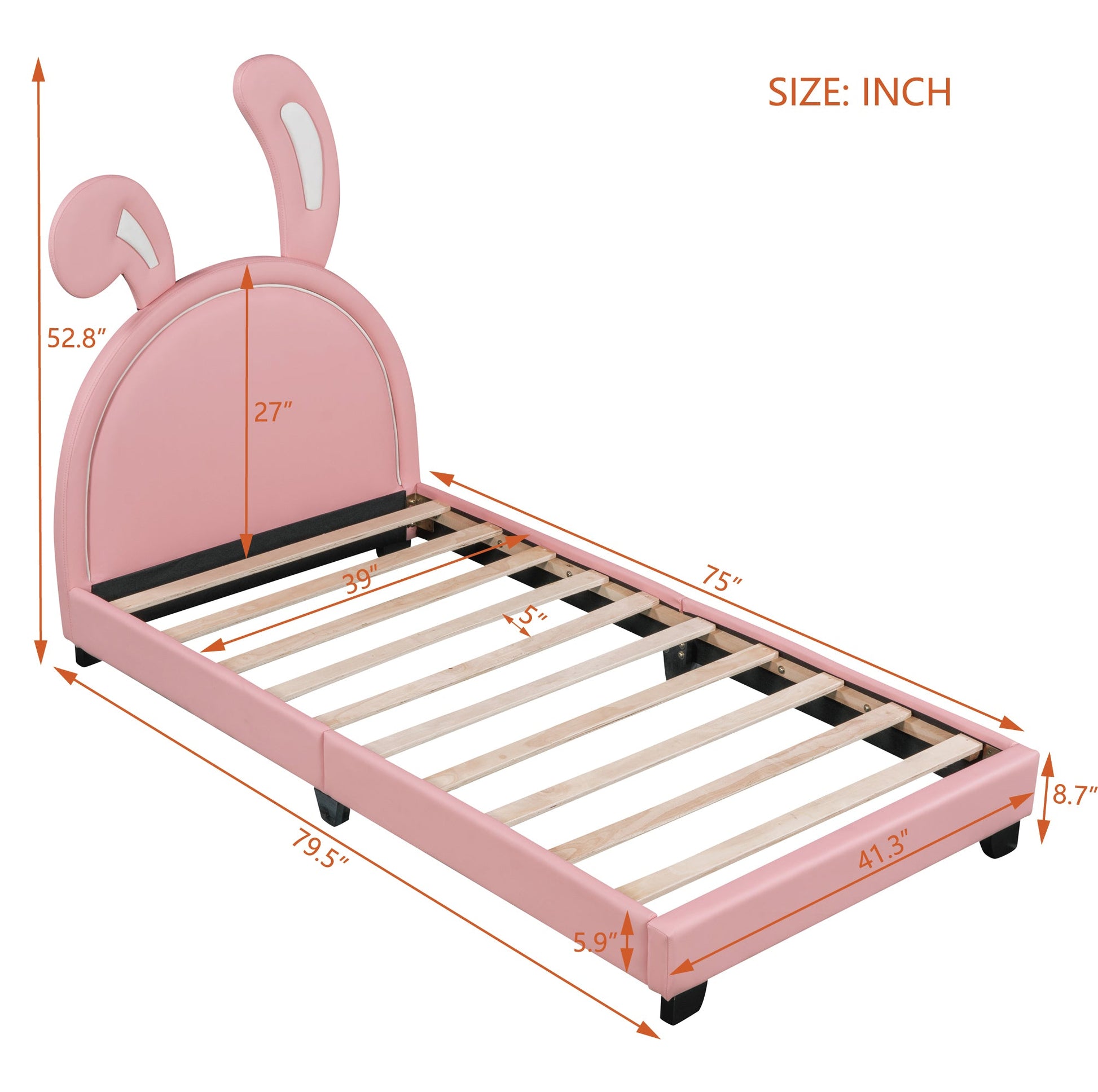 Full Size and Twin Size Upholstered Leather Platform Bed with Rabbit Ornament