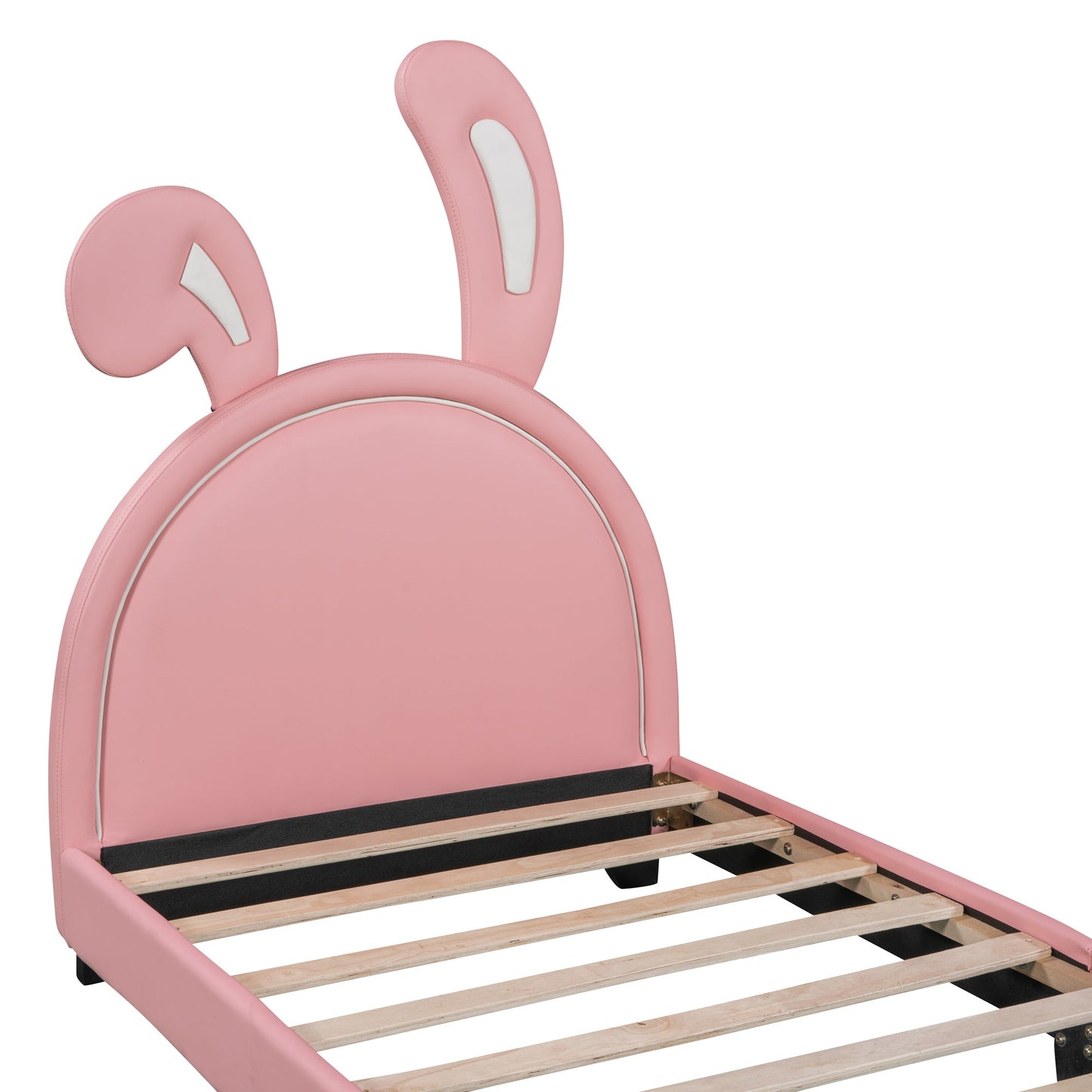 Full Size and Twin Size Upholstered Leather Platform Bed with Rabbit Ornament