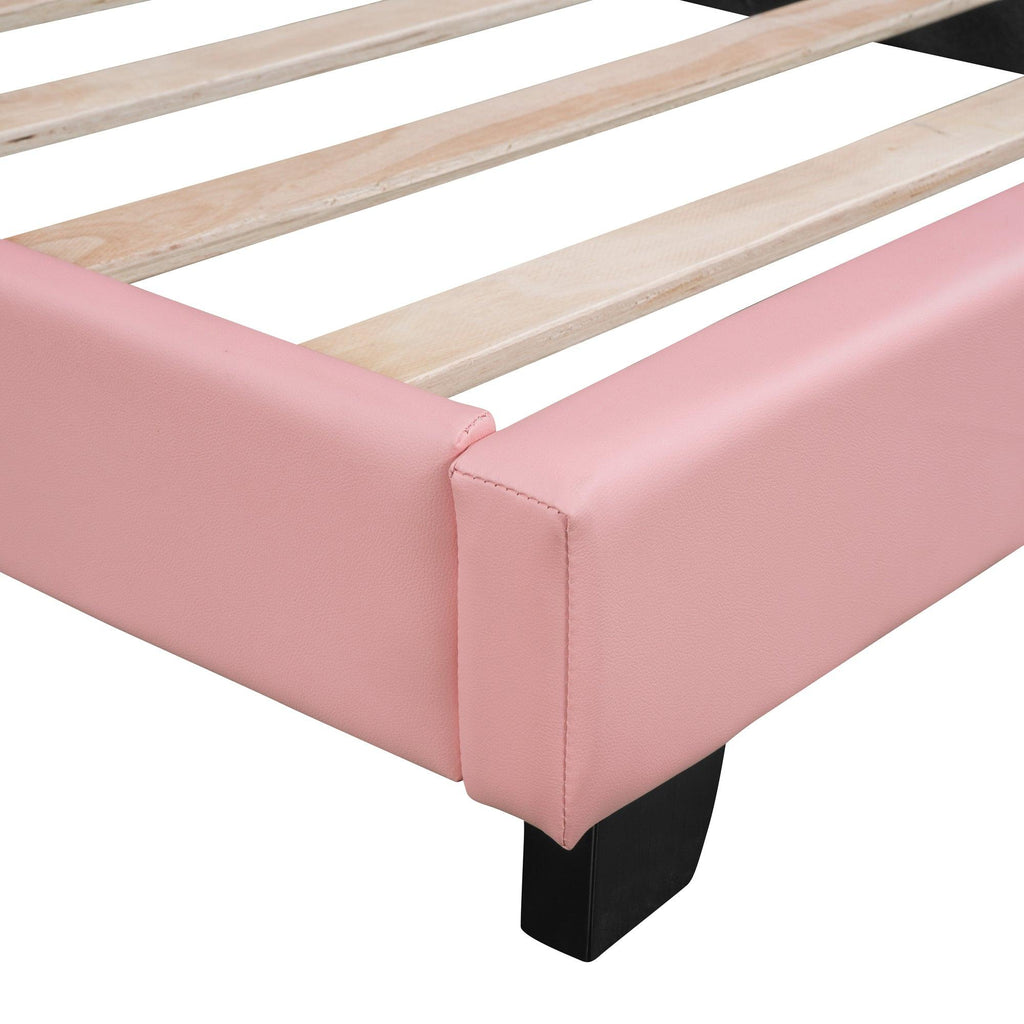 Full Size and Twin Size Upholstered Leather Platform Bed with Rabbit Ornament