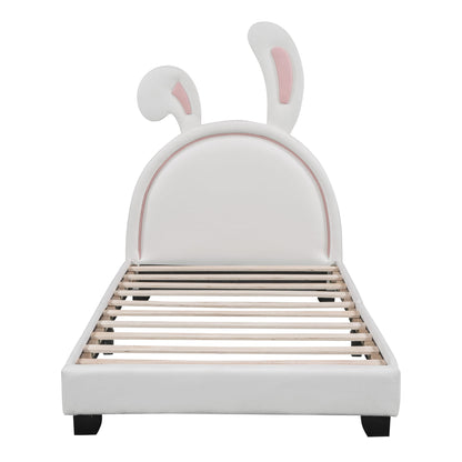 Full Size and Twin Size Upholstered Leather Platform Bed with Rabbit Ornament