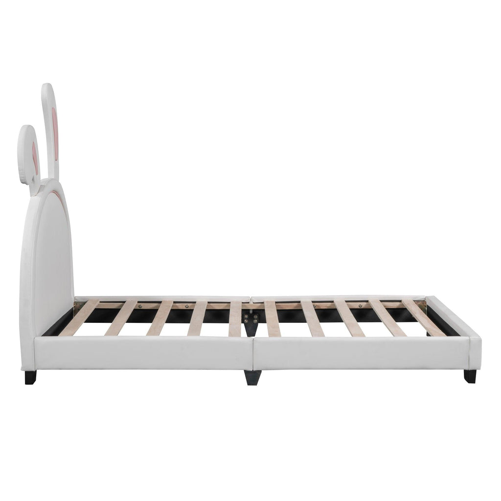 Full Size and Twin Size Upholstered Leather Platform Bed with Rabbit Ornament