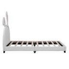 Full Size and Twin Size Upholstered Leather Platform Bed with Rabbit Ornament