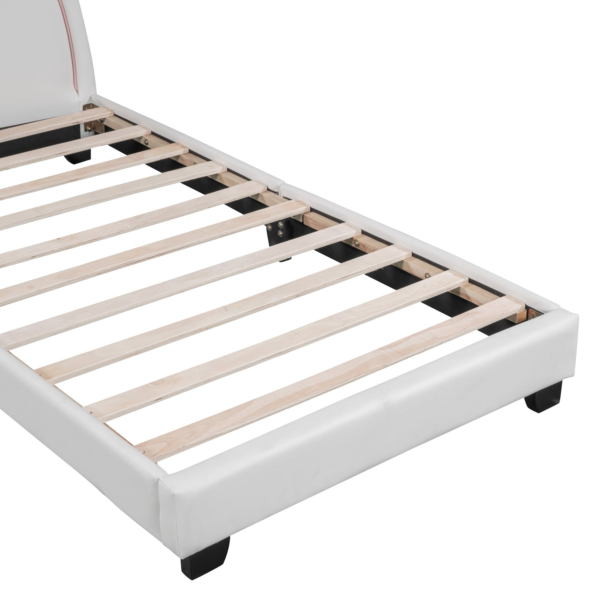 Full Size and Twin Size Upholstered Leather Platform Bed with Rabbit Ornament