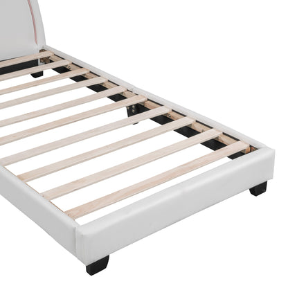 Full Size and Twin Size Upholstered Leather Platform Bed with Rabbit Ornament