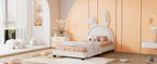 Full Size and Twin Size Upholstered Leather Platform Bed with Rabbit Ornament
