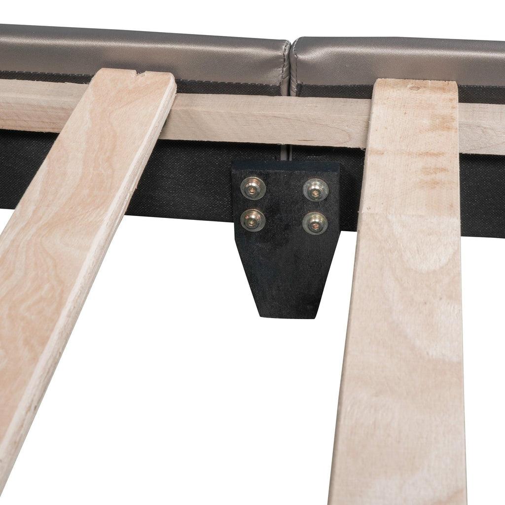 Leather Upholstered Platform Bed with Rabbit Accent.