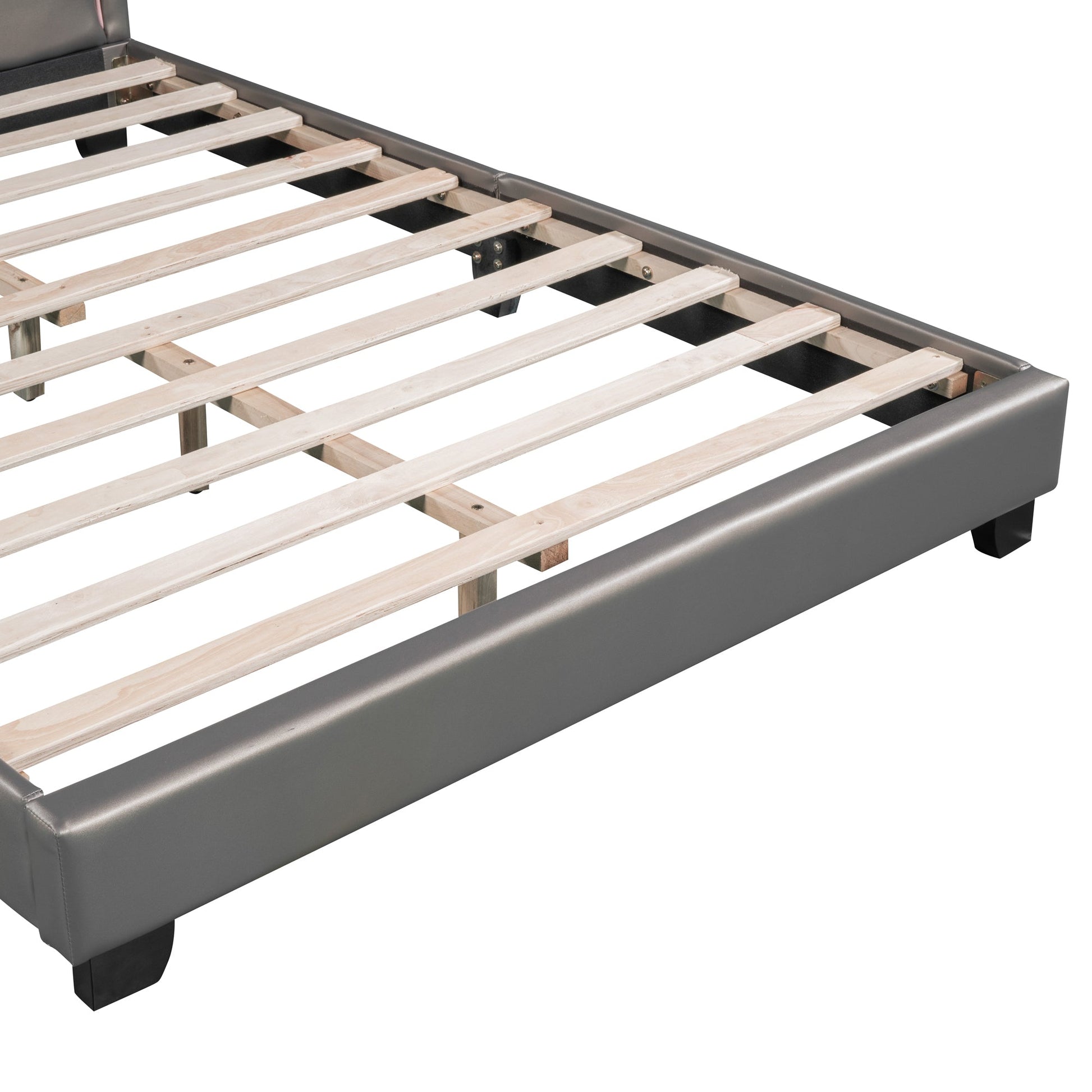 Full Size and Twin Size Upholstered Leather Platform Bed with Rabbit Ornament