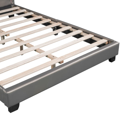 Full Size and Twin Size Upholstered Leather Platform Bed with Rabbit Ornament