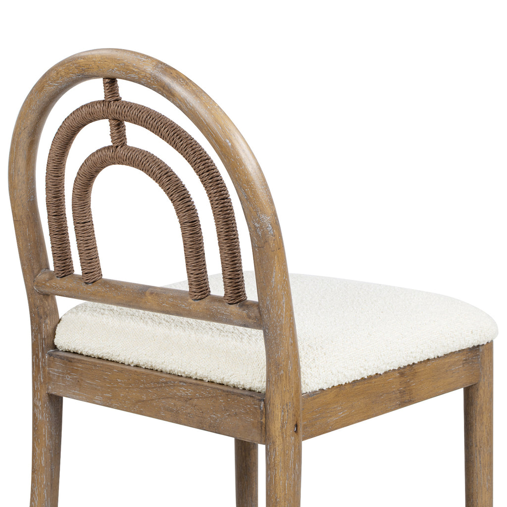 Leon 27' Arched Back Wood & Upholstered Counter Stool, Set of 2, Ivory White Boucle