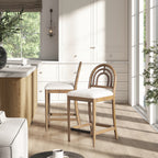 Leon 27' Arched Back Wood & Upholstered Counter Stool, Set of 2, Ivory White Boucle