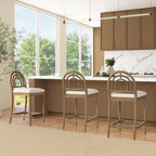 Leon 27' Arched Back Wood & Upholstered Counter Stool, Set of 2, Ivory White Boucle