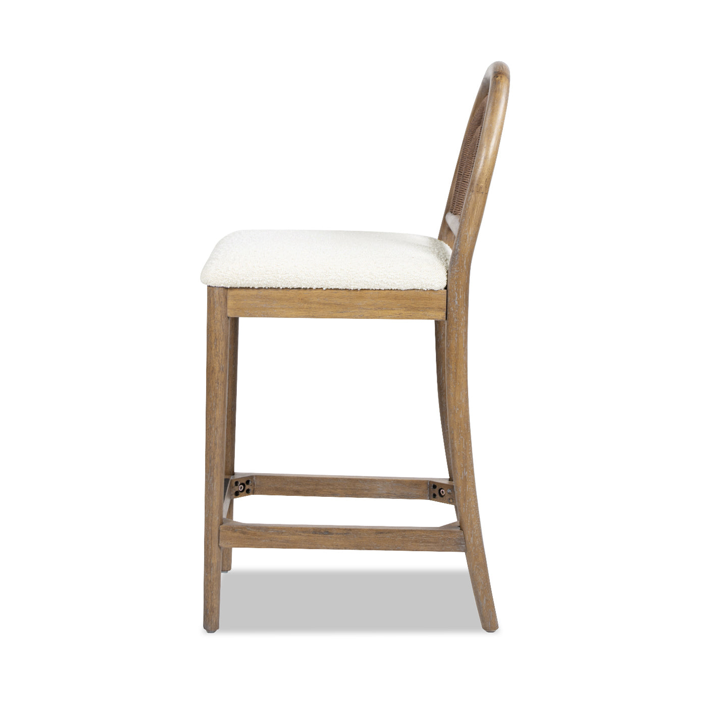 Leon 27' Arched Back Wood & Upholstered Counter Stool, Set of 2, Ivory White Boucle