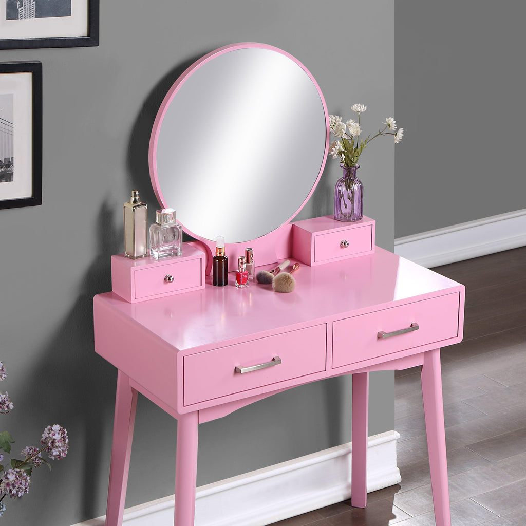 Liannon Contemporary Wood Vanity Stool Set Pink.