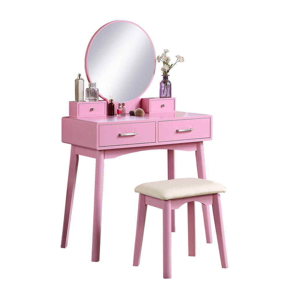 Liannon Contemporary Wood Vanity Stool Set Pink.