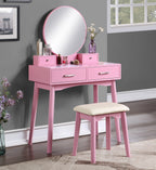 Liannon Contemporary Wood Vanity Stool Set Pink.