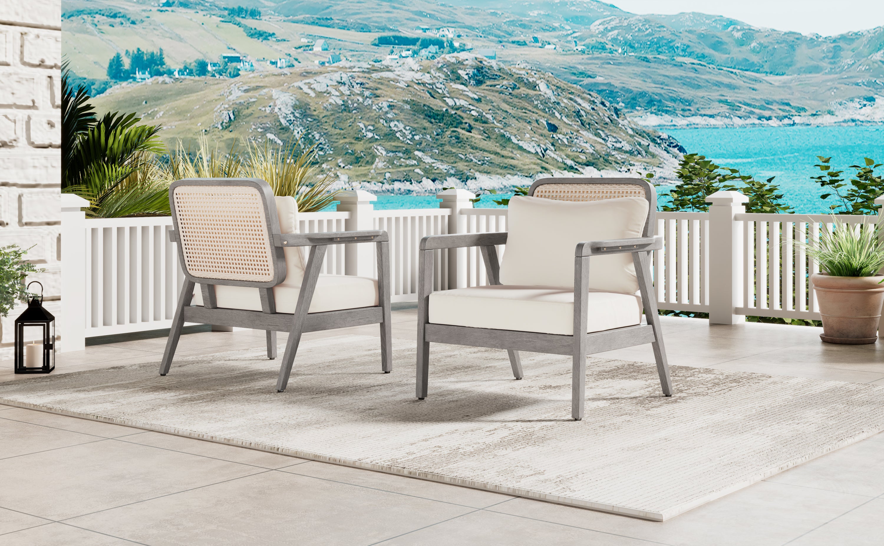 (SET OF 2) Outdoor Acacia Wood Patio Club Chair, Patio Furniture,Waterproof Thick Cushion Deep Seating for Porch, Garden, Backyard, Balcony, Weight Capacity 400lbs, Light Gray finish, Cream cushion - Groovy Boardz